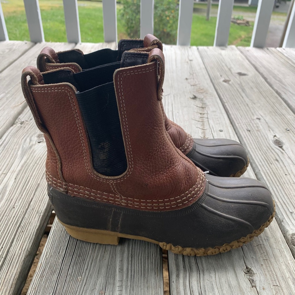 LL Bean Chelsea Duck Bean Boots Womens 7 M Brown Leather Waterproof Ankle USA